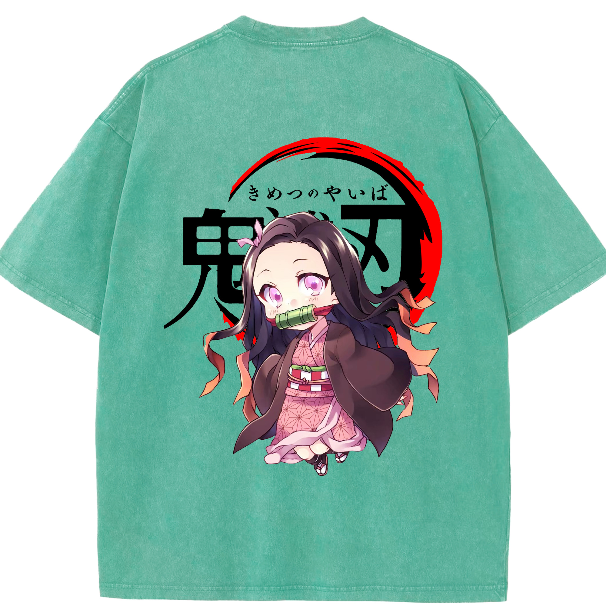 （画像用） 鬼滅の刃（きめつのやいば）竈門 禰󠄀豆子／かまど ねずこ Kamado Nezuko 綿100% ヴィンテージ風 半袖Tシャツ（背面プリント）